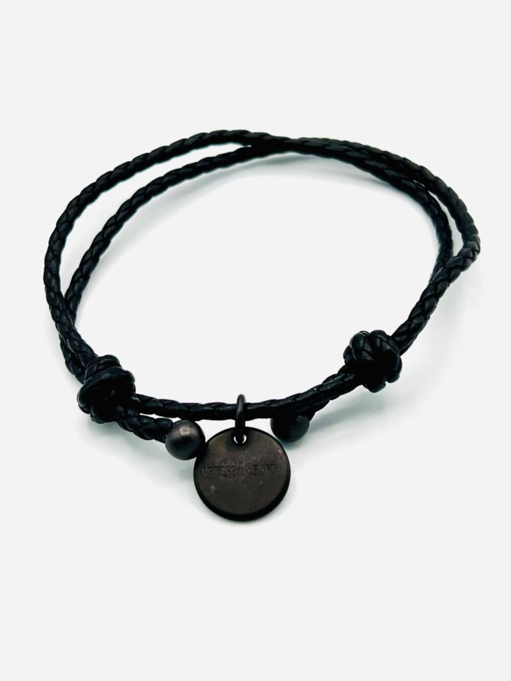 Bottega Veneta Black Braided Adjustable Leather Double Wrap Bracelet Made Italy